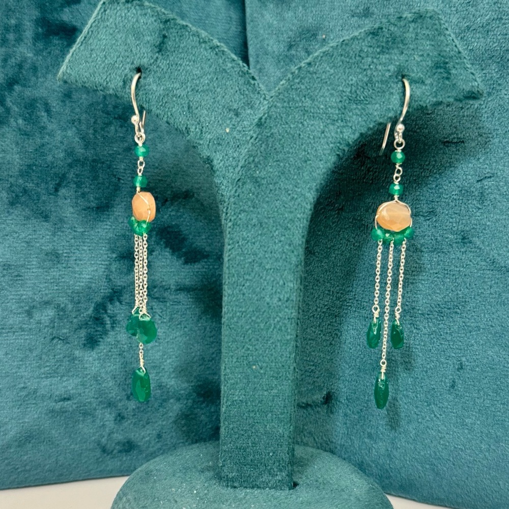 Beautiful Green Onyx earrings in Sterling Silver.